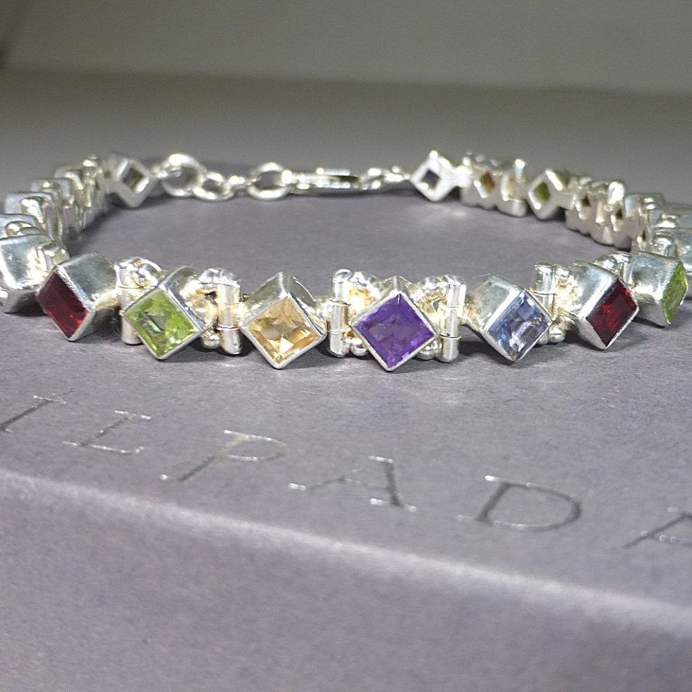 Silpada B0948 Gemstone Sterling Silver Tennis Bracelet .925 Multi Color Rare
